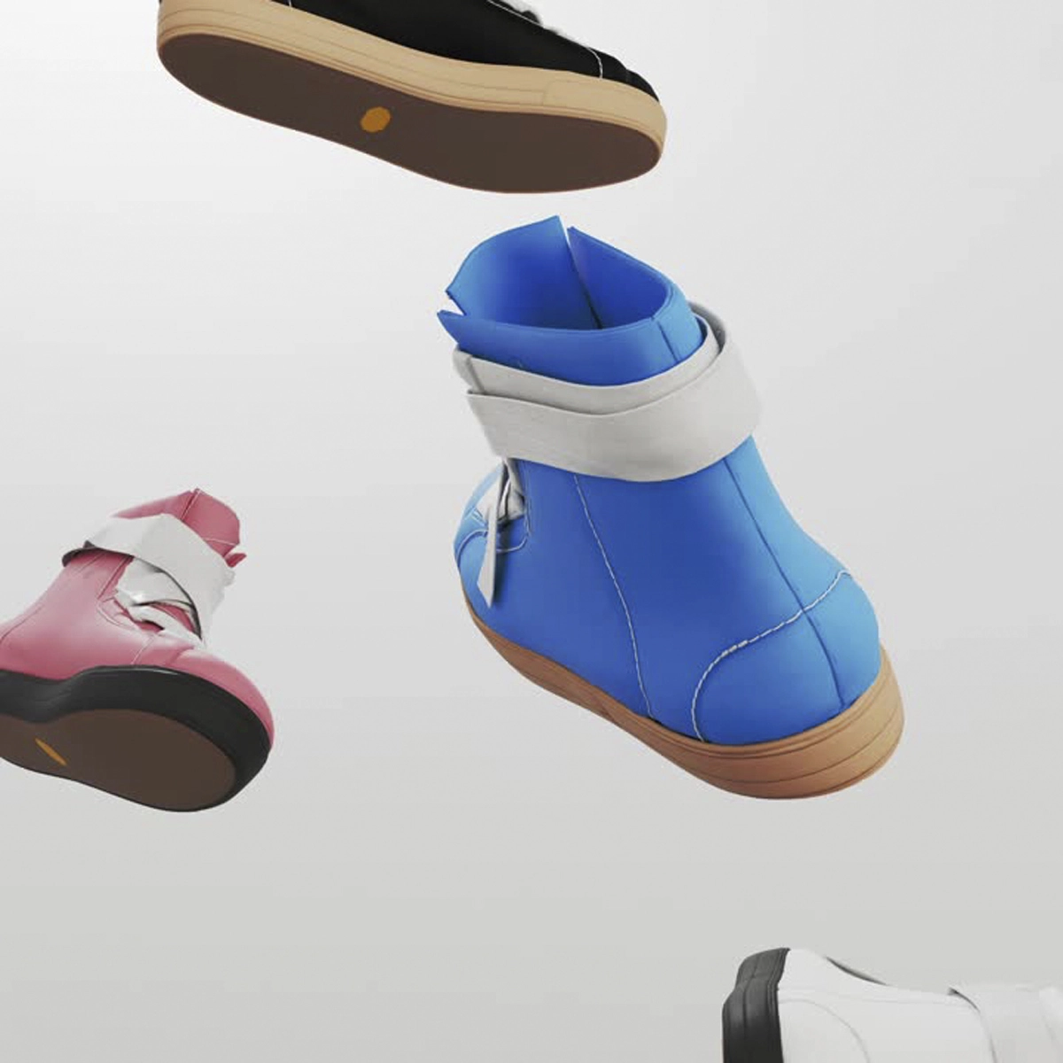 botas en colores vivos flotando diseño digital del diploma en diseño de calzado avanzado de esdi