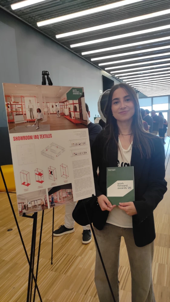 Entrega del Work Forward Award 2026 a ESDI por el proyecto Showroom IBQ Textiles en la categoría Diseño de Producto.