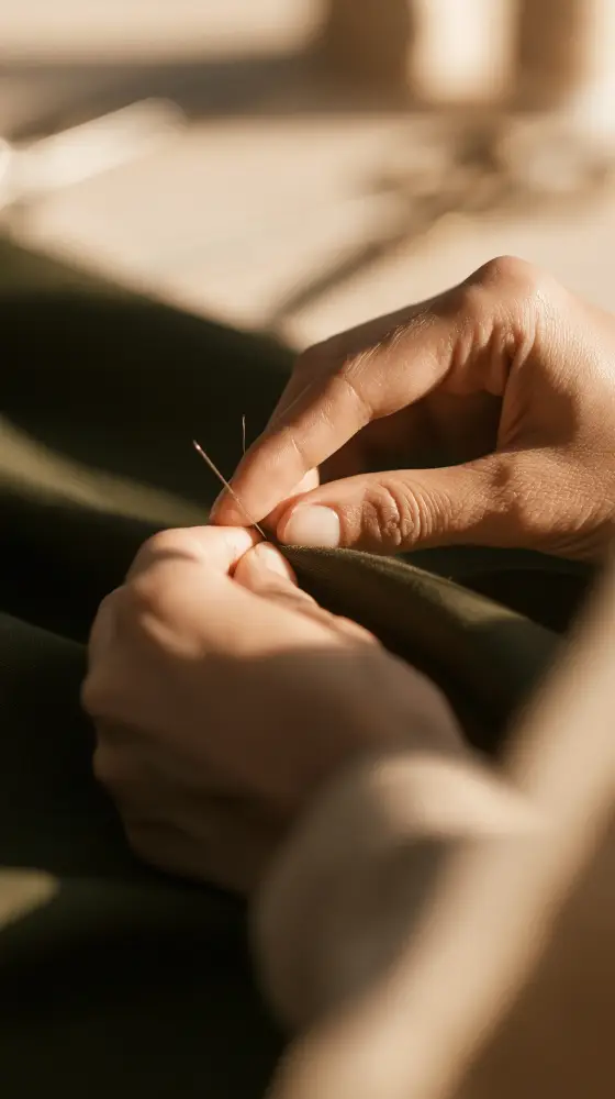 aguja cosiendo traje a medida de sastrería